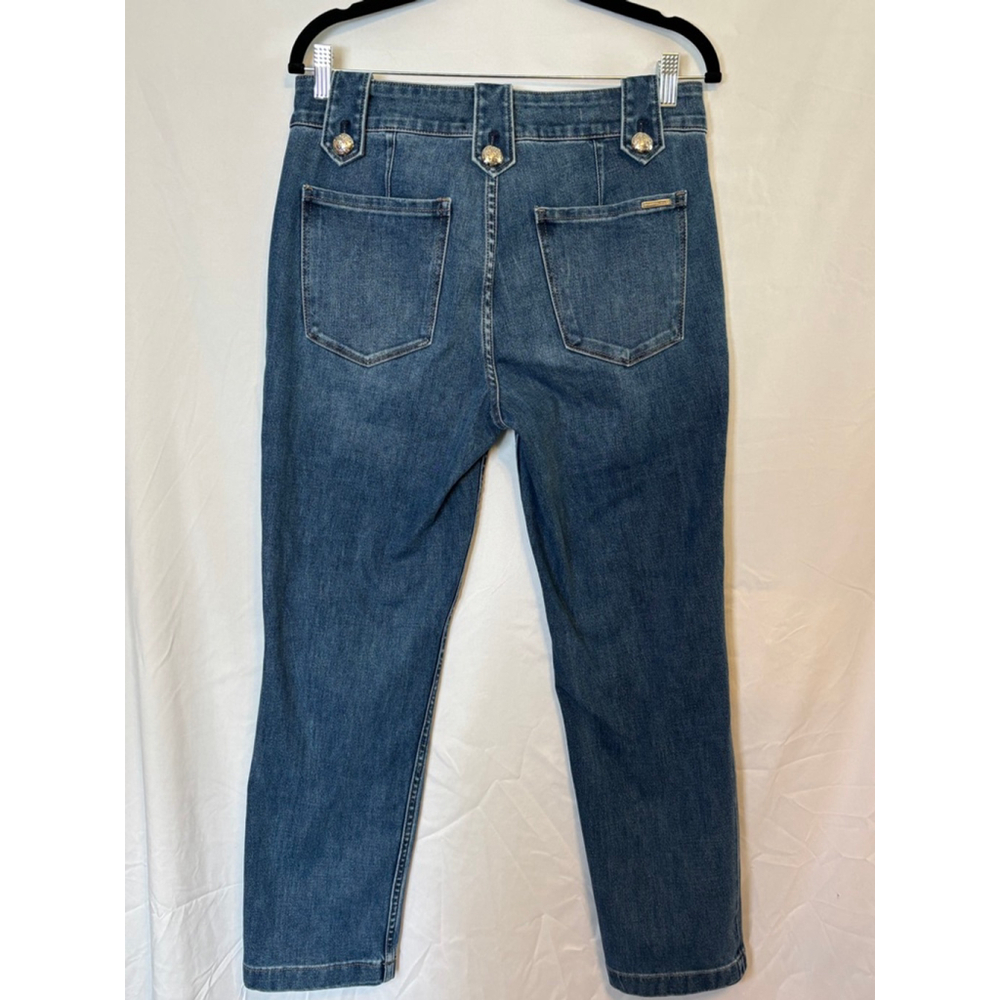 White House Black Market High Rise Straight Jeans Size 8 Gold Military Button - Picture 16 of 16